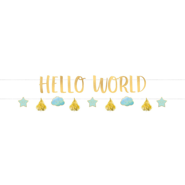 Feestbazaar 2 Slingers Hello World Blauw/Goud
