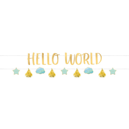 Feestbazaar 2 Slingers Hello World Blauw/Goud