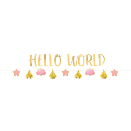 Feestbazaar 2 Slingers Hello World Roze/Goud