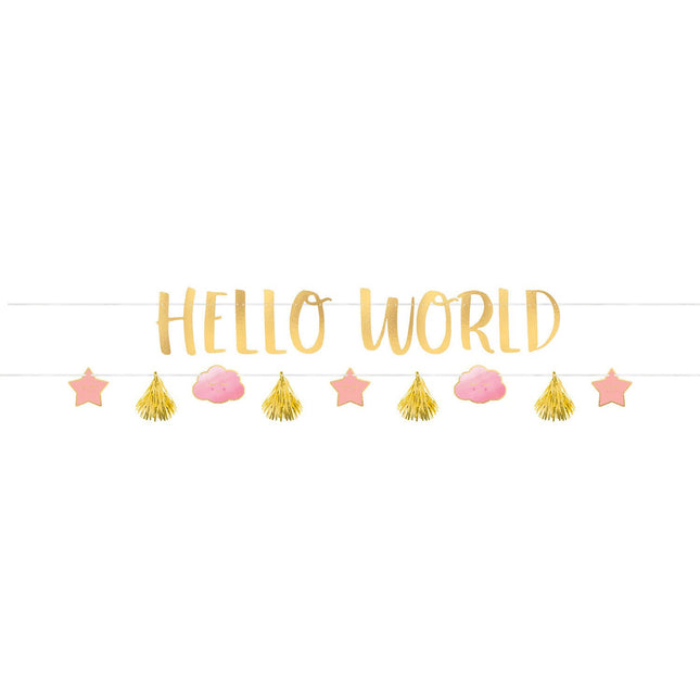 Feestbazaar 2 Slingers Hello World Roze/Goud