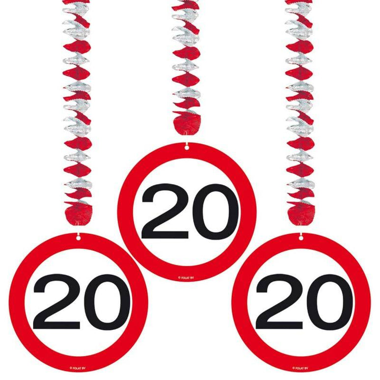 Feestbazaar 20 Jaar Verkeersbord Hangdecoratie - 3 stuks
