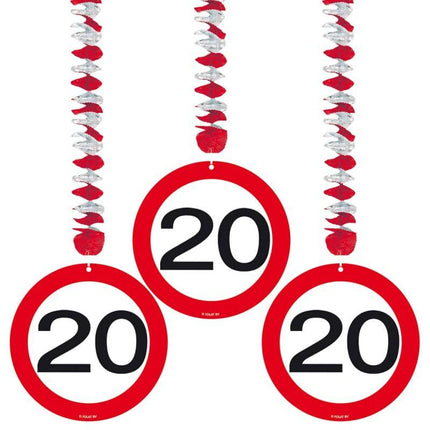 Feestbazaar 20 Jaar Verkeersbord Hangdecoratie - 3 stuks