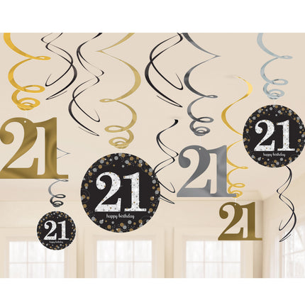 Feestbazaar 21 Jaar Hangdecoratie Swirls Goud/Zilver