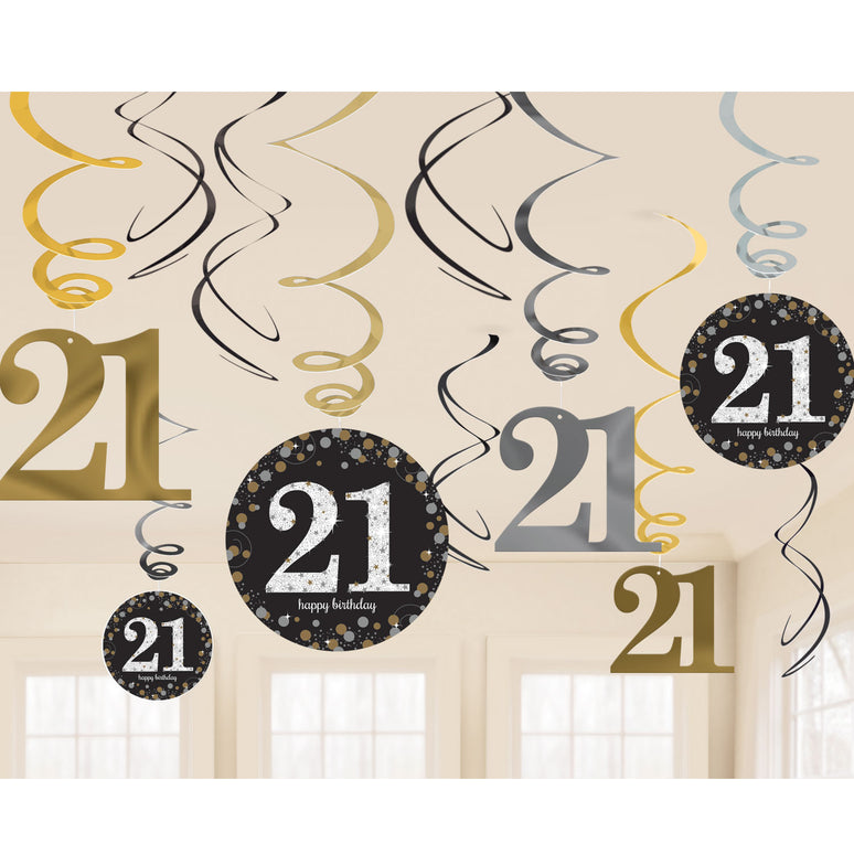 Feestbazaar 21 Jaar Hangdecoratie Swirls Goud/Zilver
