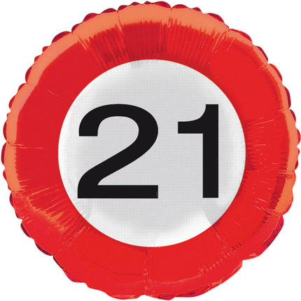 Feestbazaar 21 jaar verkeersbord folieballon - 46 cm