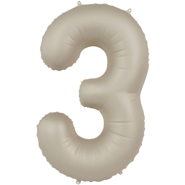 Feestbazaar 3 jaar folieballon Creamy Latte Mat Nude (86cm)