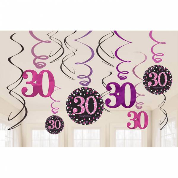 Feestbazaar 30 jaar hangdecoratie swirls mix pink