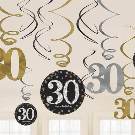 Feestbazaar 30 jaar hangdecoratie swirls mix zilver/goud