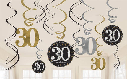 Feestbazaar 30 jaar hangdecoratie swirls mix zilver/goud
