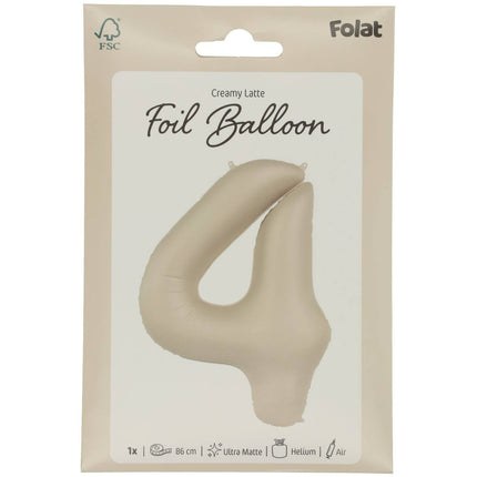 Feestbazaar 4 jaar folieballon Creamy Latte Mat Nude (86cm)