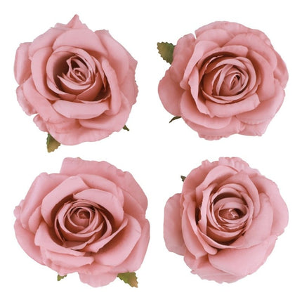 Feestbazaar 4 Oud Roze Ivoor Rozen Koppen (11x6cm)
