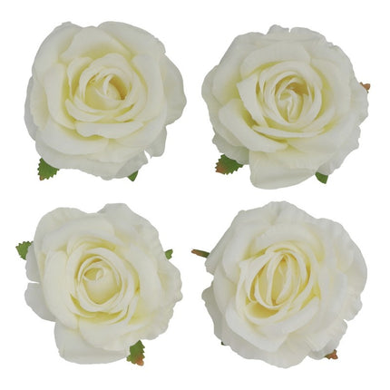 Feestbazaar 4 Witte Ivoor Rozen Koppen (11x6cm)