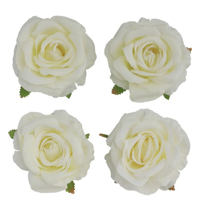 Feestbazaar 4 Witte Ivoor Rozen Koppen (11x6cm)