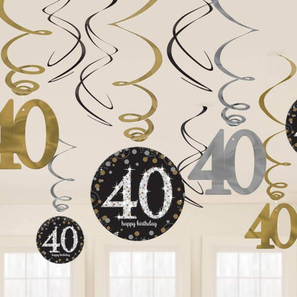 Feestbazaar 40 jaar hangdecoratie swirls goud/zilver
