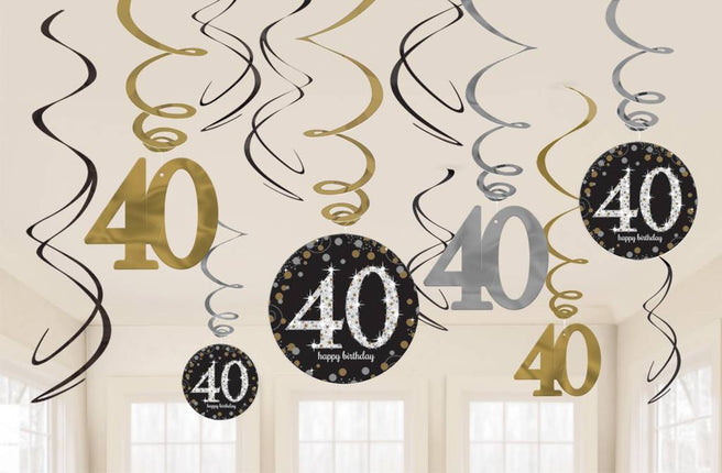 Feestbazaar 40 jaar hangdecoratie swirls goud/zilver