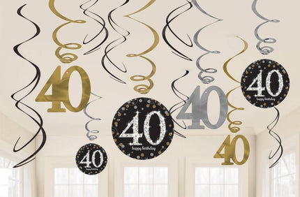 Feestbazaar 40 jaar hangdecoratie swirls goud/zilver