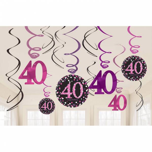 Feestbazaar 40 jaar hangdecoratie swirls mix pink