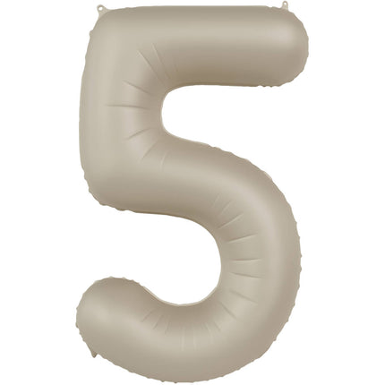 Feestbazaar 5 jaar folieballon Creamy Latte Mat Nude (86cm)