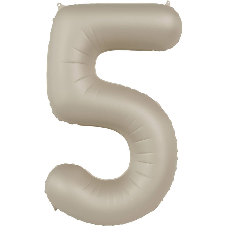 Feestbazaar 5 jaar folieballon Creamy Latte Mat Nude (86cm)