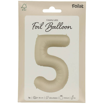 Feestbazaar 5 jaar folieballon Creamy Latte Mat Nude (86cm)