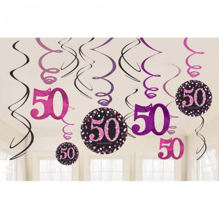 Feestbazaar 50 jaar hangdecoratie swirls mix pink