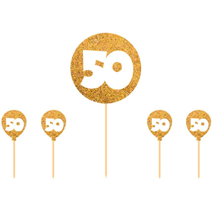 Feestbazaar 50 jaar taartdecoratie gouden versiering