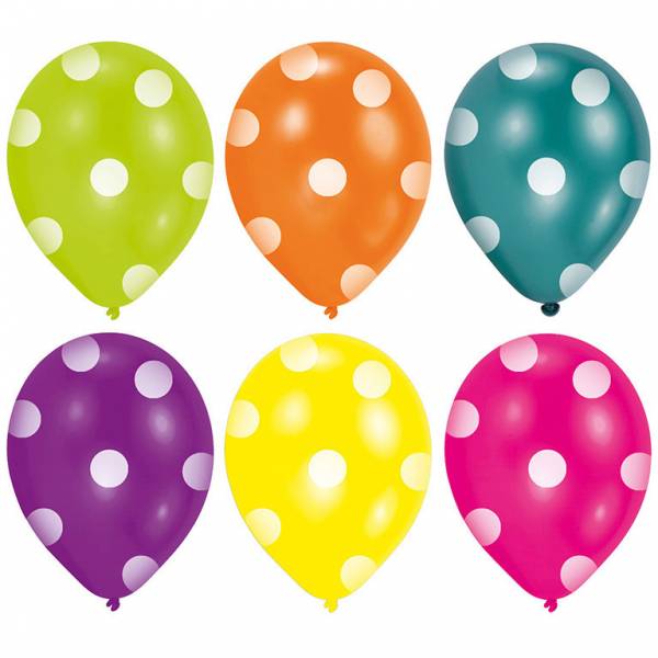 Feestbazaar 6 Ballonnen diverse kleuren met stippen
