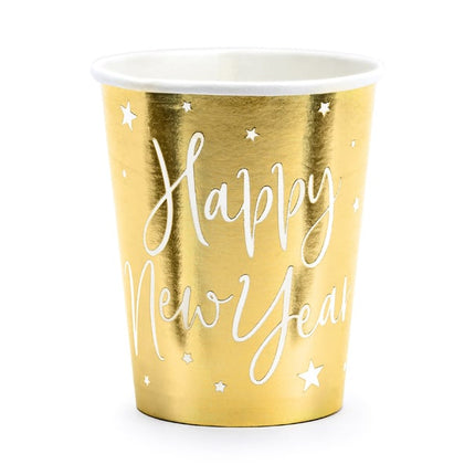 Feestbazaar 6 Cups Happy New Year goud 220ml