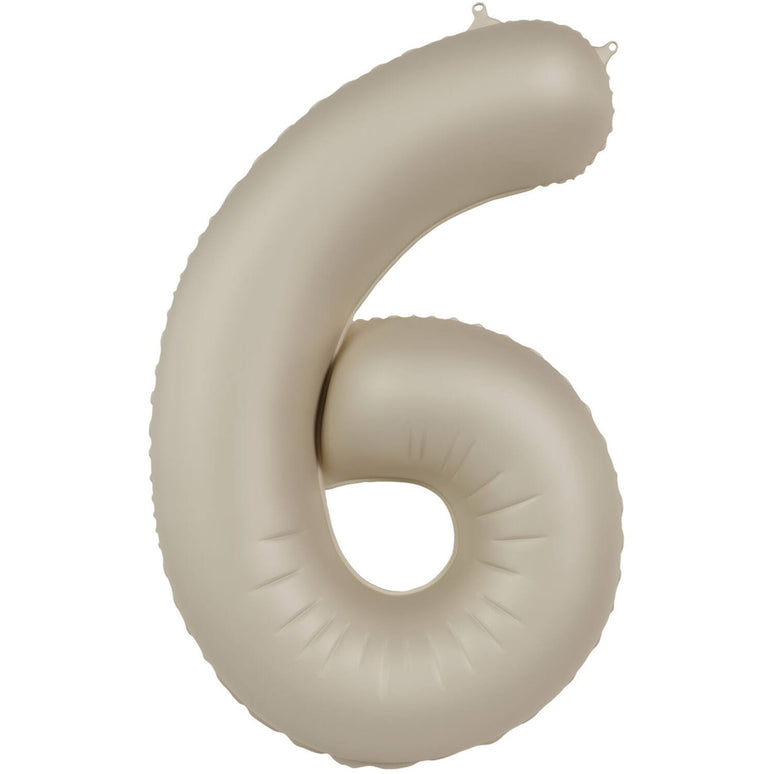 Feestbazaar 6 jaar folieballon Creamy Latte Mat Nude (86cm)