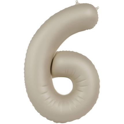 Feestbazaar 6 jaar folieballon Creamy Latte Mat Nude (86cm)