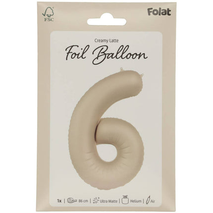Feestbazaar 6 jaar folieballon Creamy Latte Mat Nude (86cm)