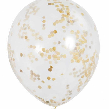 Feestbazaar 6 transparante ballonnen met gouden confetti
