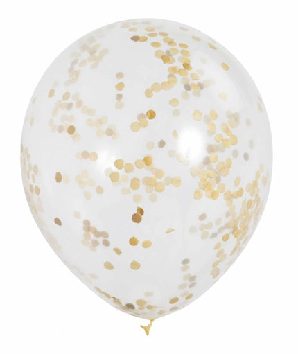 Feestbazaar 6 transparante ballonnen met gouden confetti