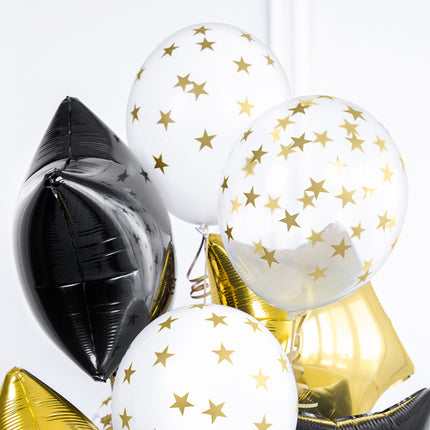 Feestbazaar 6 Transparante Ballonnen met Sterren print Goud
