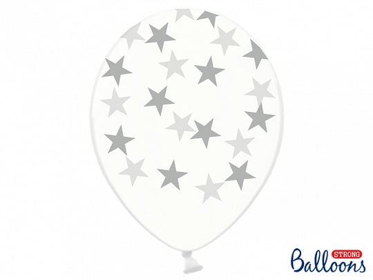 Feestbazaar 6 Transparante Ballonnen met Sterren print Zilver