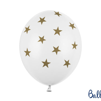 Feestbazaar 6 Witte Ballonnen Met Sterren Print Goud