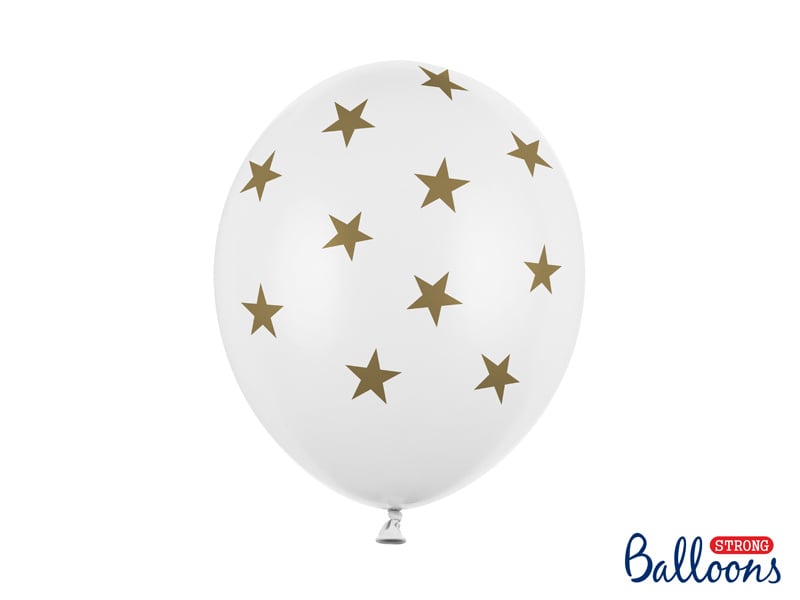 Feestbazaar 6 Witte Ballonnen Met Sterren Print Goud