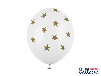 Feestbazaar 6 Witte Ballonnen Met Sterren Print Goud