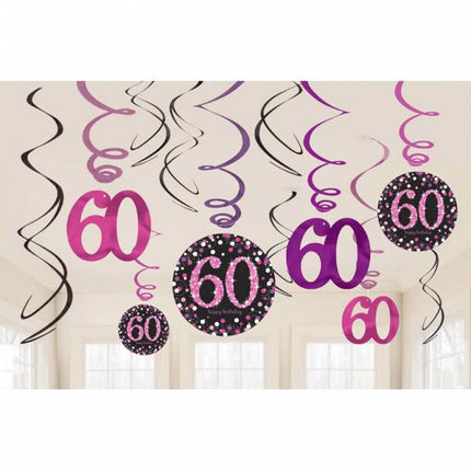 Feestbazaar 60 jaar hangdecoratie swirls mix pink