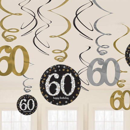 Feestbazaar 60 jaar hangdecoratie swirls mix zilver/goud