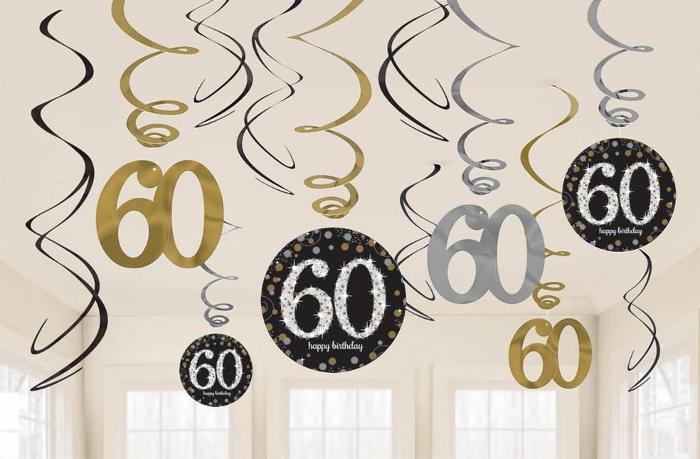 Feestbazaar 60 jaar hangdecoratie swirls mix zilver/goud