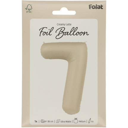 Feestbazaar 7 jaar folieballon Creamy Latte Mat Nude (86cm)
