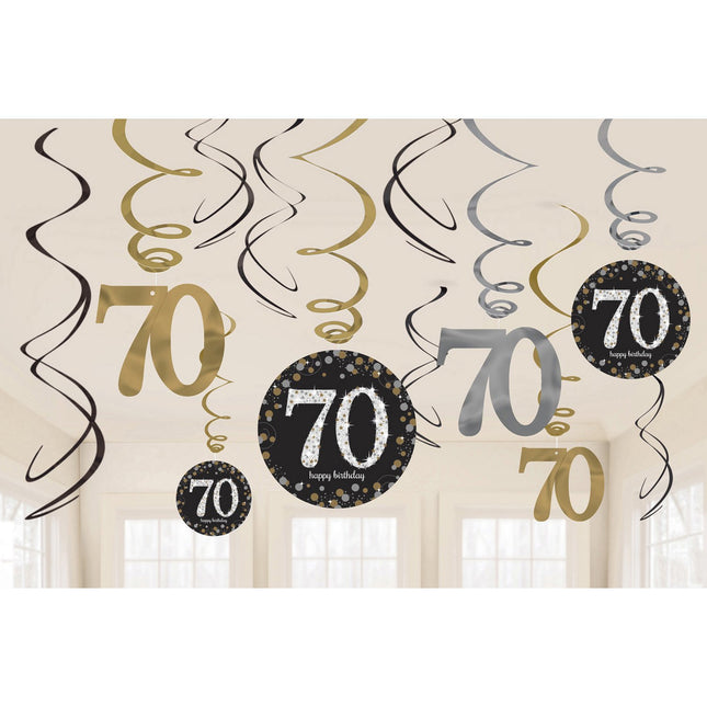 Feestbazaar 70 Jaar Hangdecoratie Swirlset Zilver/Goud