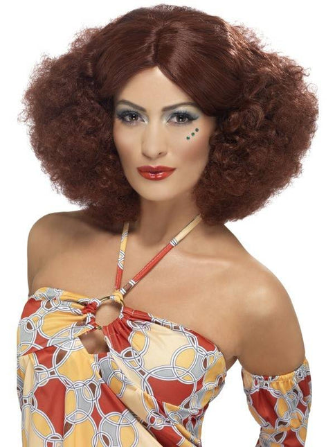 Feestbazaar 70's pruik curly bruin