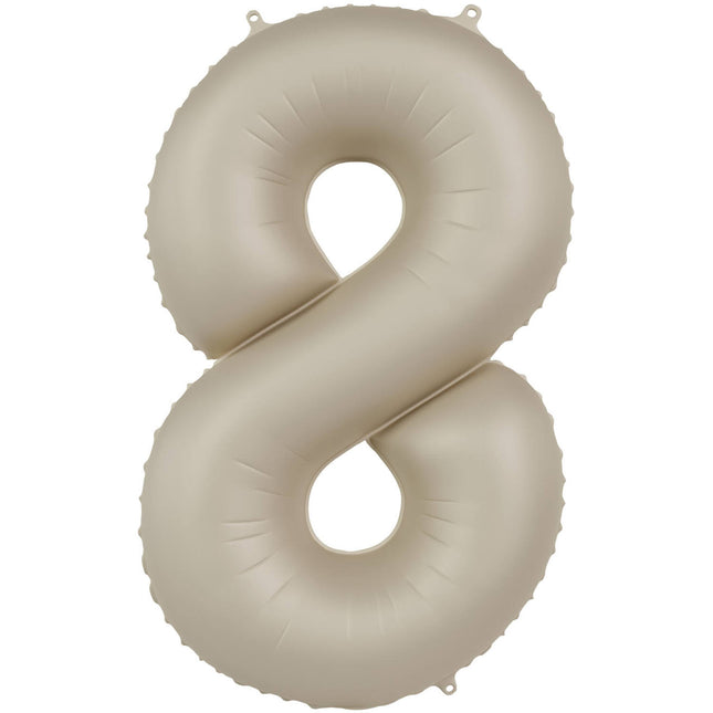 Feestbazaar 8 jaar folieballon Creamy Latte Mat Nude (86cm)