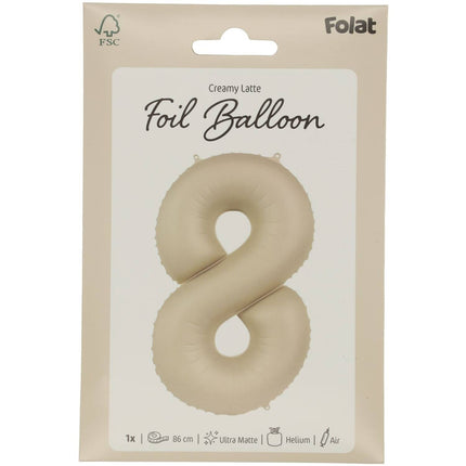 Feestbazaar 8 jaar folieballon Creamy Latte Mat Nude (86cm)