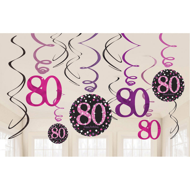 Feestbazaar 80 Jaar Hangdecoratie Swirls Mix Pink