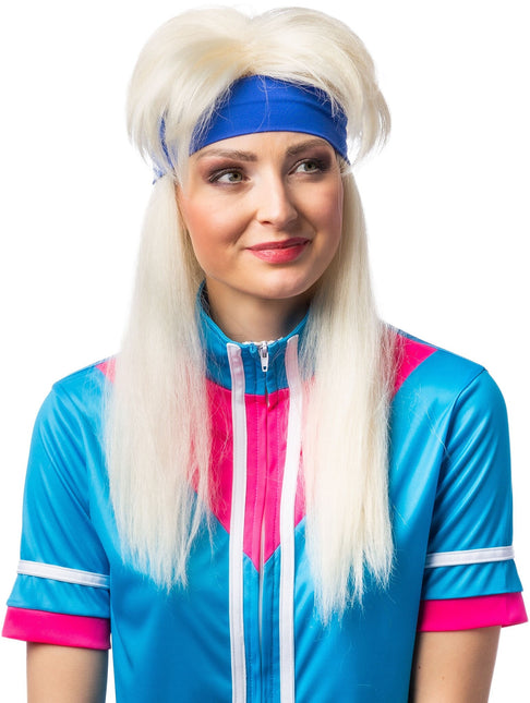 Feestbazaar 80's Aerobics Pruik Blond met Hoofdband