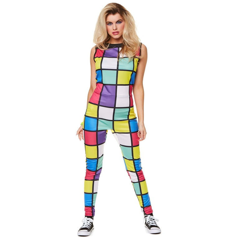 Feestbazaar 80's Disco Rubiks Cube Jumpsuit Dames