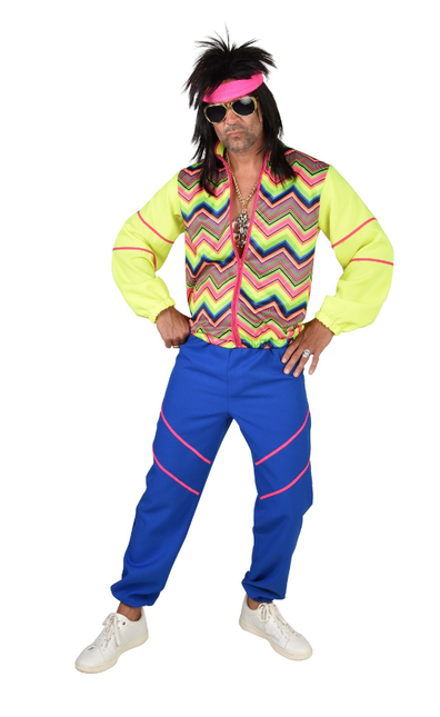 Feestbazaar 80's Neongeel/Blauw Zigzag Pak Heren